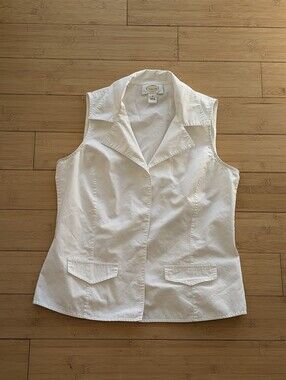 Talbots White Cotton Sleeveless Button Up Shirt